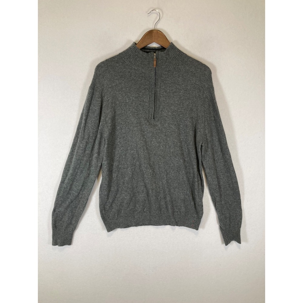 Classic Minimalist Five Four Mens Large Grey Angora Blend‎ Quarter Zip Sweater